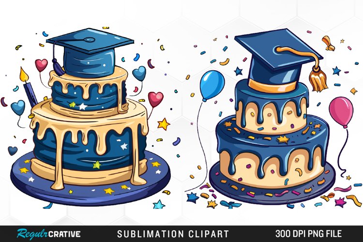 Watercolor Graduation Cake Collection Clipart example image 1