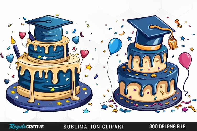 Watercolor Graduation Cake Collection Clipart