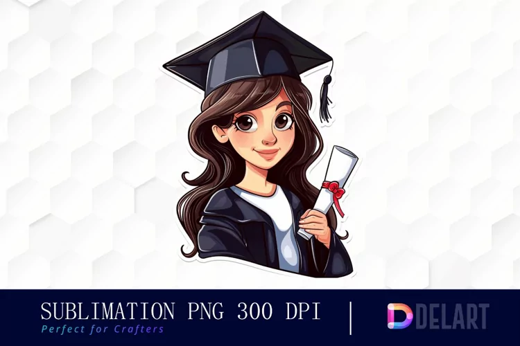 Graduation Girl Stickers Watercolor Clipart