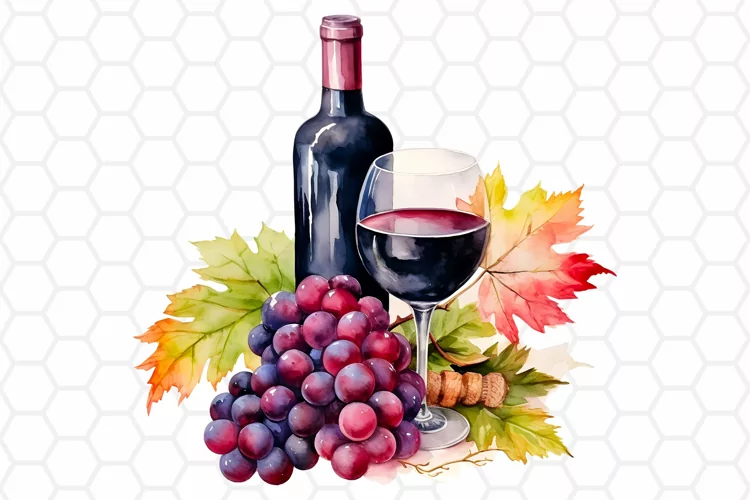 Watercolor Grape and Wine Sublimation Clipart PNG