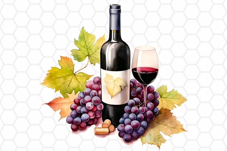 Watercolor Grape and Wine Sublimation Clipart PNG