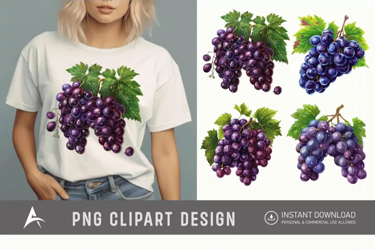 Watercolor Grapes fruit Clipart