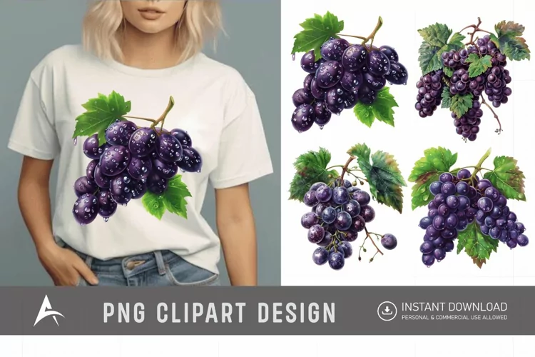 Watercolor Grapes fruit Clipart