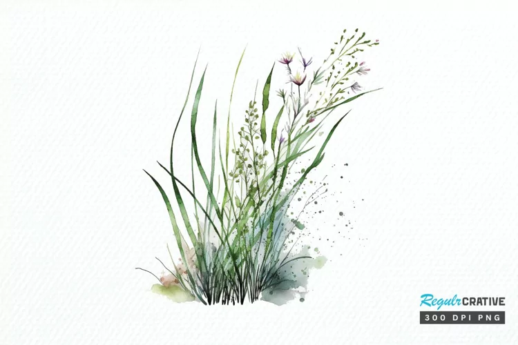 Watercolor Grass Spring Floral PNG Clipart