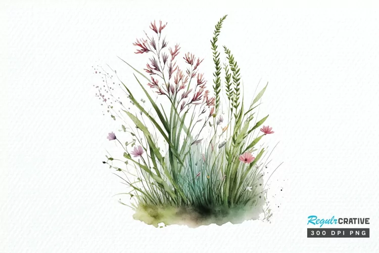 Watercolor Grass Spring Floral PNG Clipart