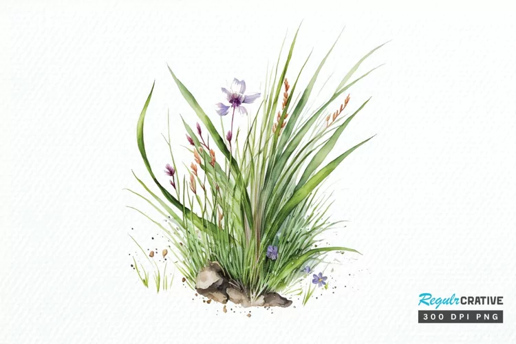 Watercolor Grass Spring Floral PNG Clipart