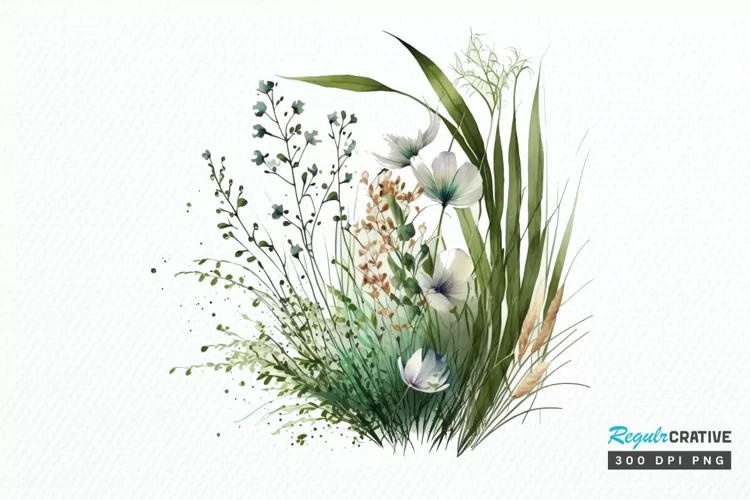 Watercolor Grass Spring Floral PNG Clipart