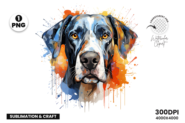 Watercolor Great Dane Dog Clipart Sublimation Design PNG