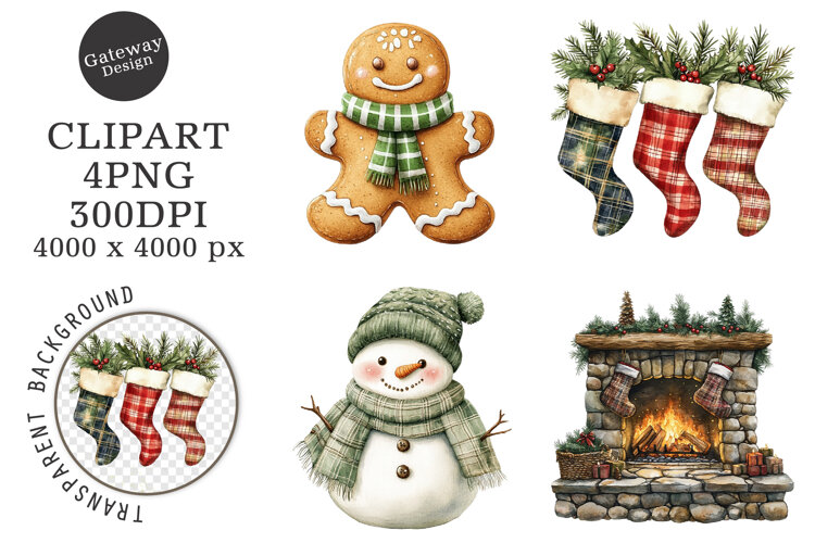 Watercolor Green Christmas Clipart example image 1