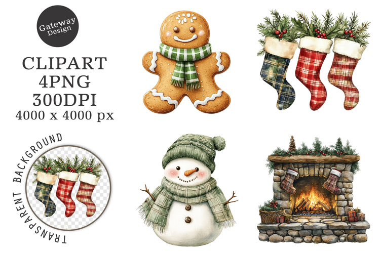 Watercolor Green Christmas Clipart