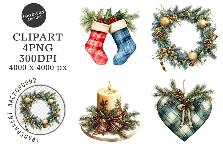 Watercolor Green Christmas Clipart