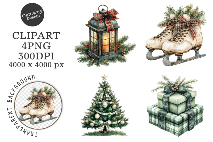 Watercolor Green Christmas Clipart