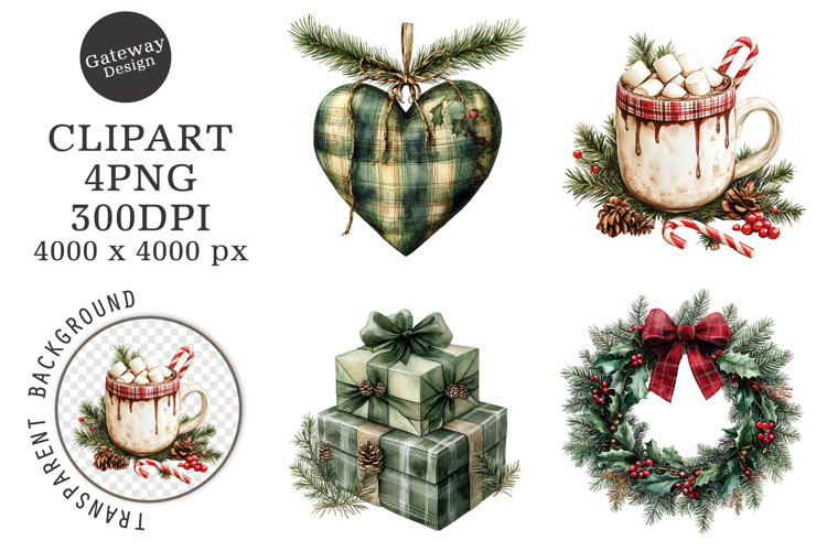 Watercolor Green Christmas Clipart
