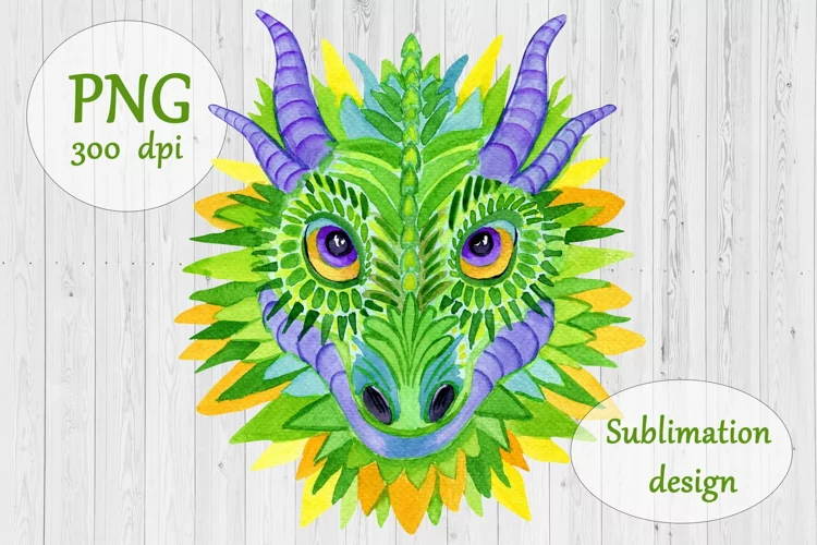 Watercolor Green Dragon Sublimation Design - Chinese Dragon