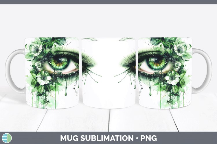 Watercolor Green Eye Mug Wrap Sublimation Coffee Cup Designs