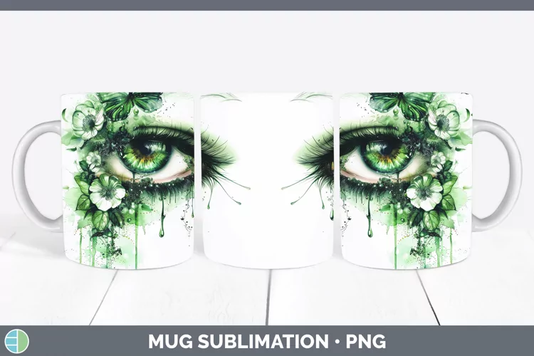 Watercolor Green Eye Mug Wrap Sublimation Coffee Cup Designs