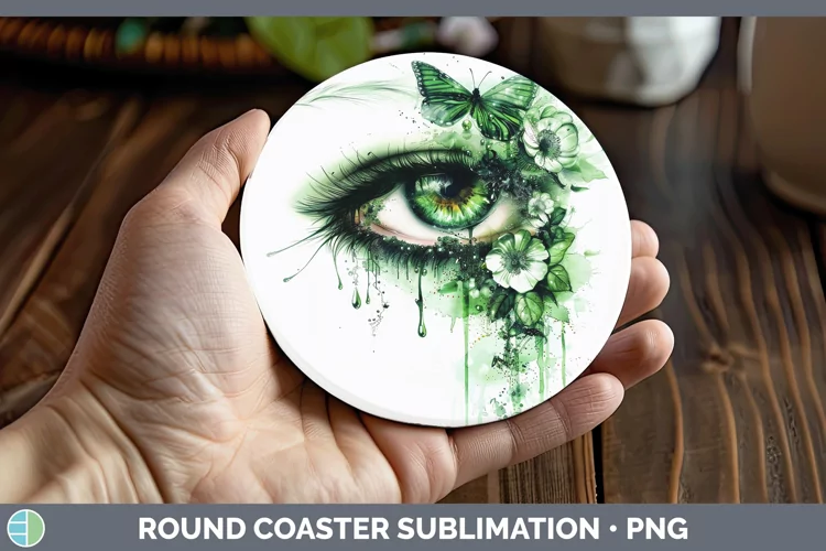 Watercolor Green Eye Round Coaster Sublimation Coaster Desig