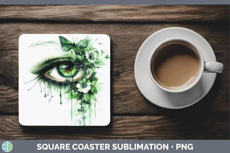 Watercolor Green Eye Square Coaster Sublimation Coaster Desi