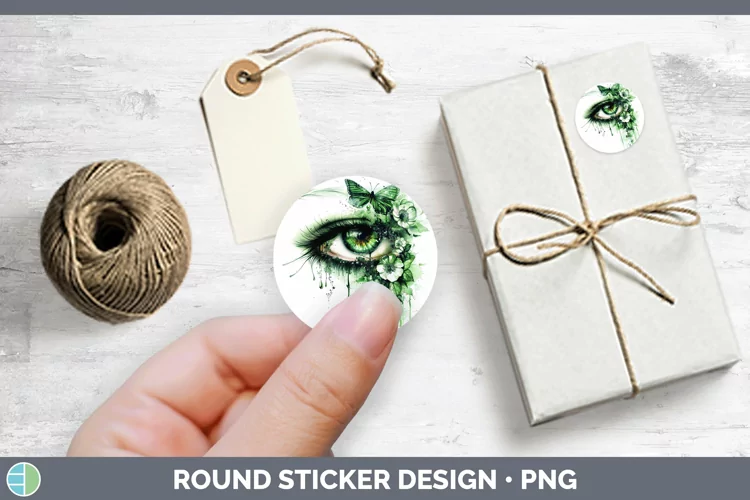 Watercolor Green Eye Stickers | Round Labels Designs