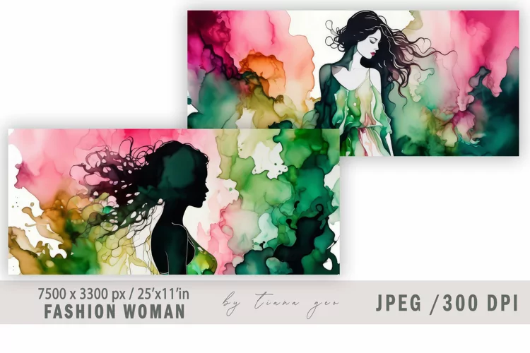 Watercolor fashion girl illustration for banner - 2 jpgs