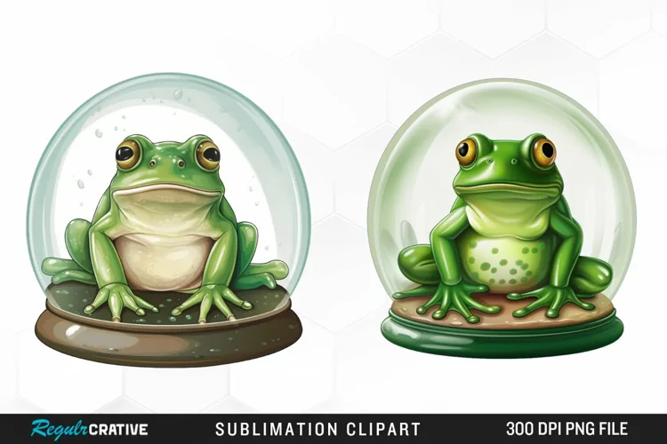 Watercolor Green Frog In Glass Dome PNG Clipart