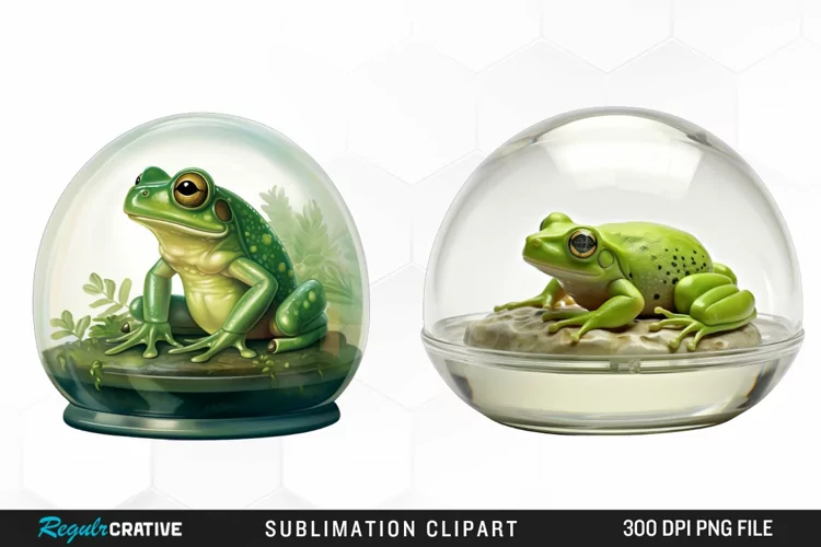 Watercolor Green Frog In Glass Dome PNG Clipart
