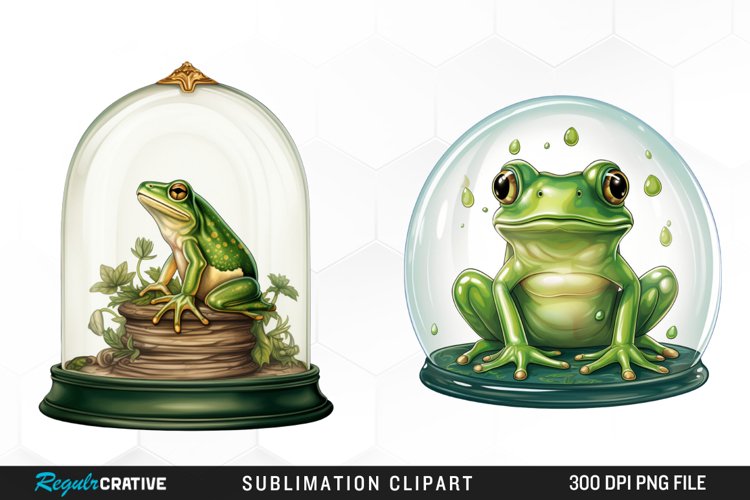 Watercolor Green Frog In Glass Dome Fun Clipart