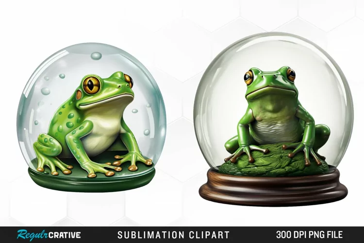 Watercolor Green Frog In Glass Dome Fun Clipart