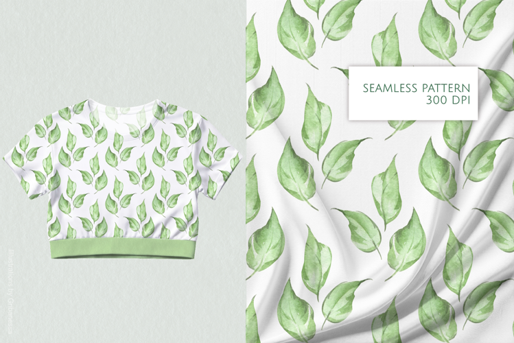 Watercolor Green Leaves Seamless Pattern