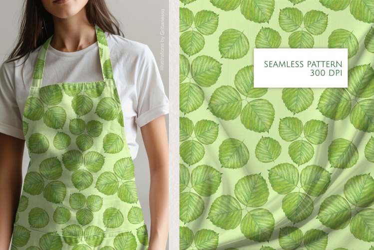 Watercolor Green Leaves Seamless Pattern