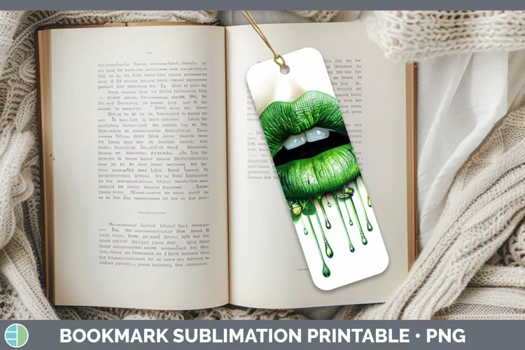 Watercolor Green Lips Bookmark Sublimation Printable Designs