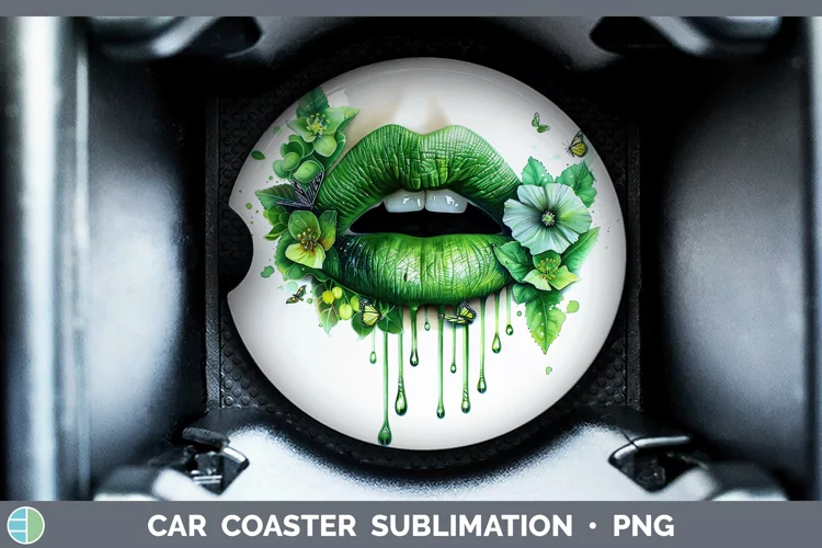 Watercolor Green Lips Car Coaster Sublimation Coaster Design