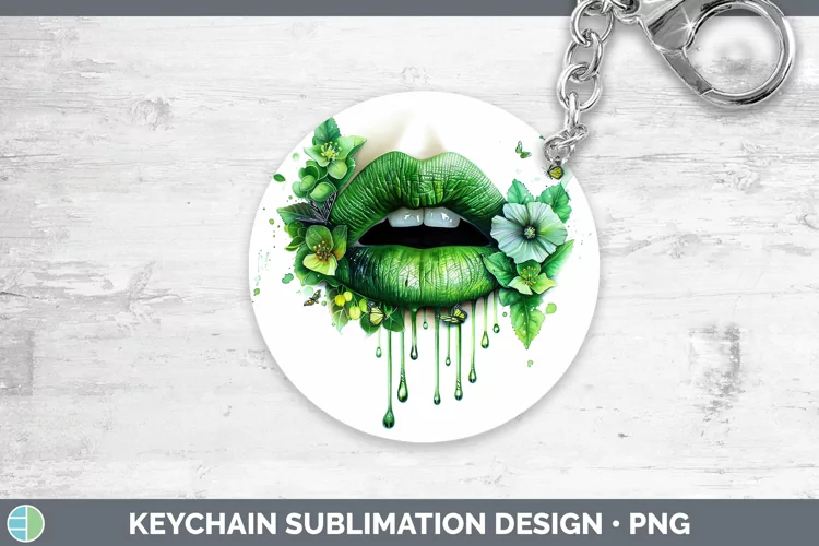 Watercolor Green Lips Keychain Sublimation Keyring Designs