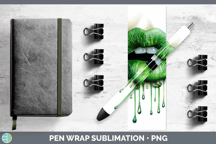 Watercolor Green Lips Pen Wrap Sublimation Epoxy Pen Designs