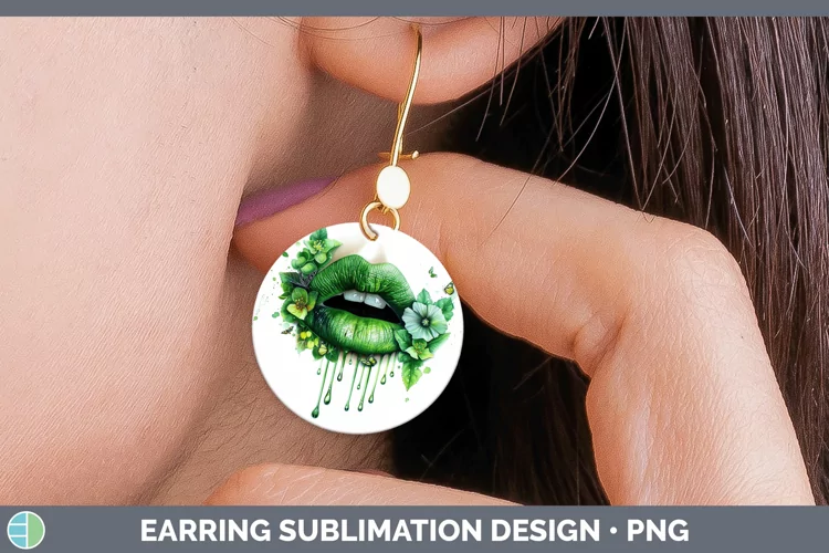 Watercolor Green Lips Round Earrings Sublimation Earrings De