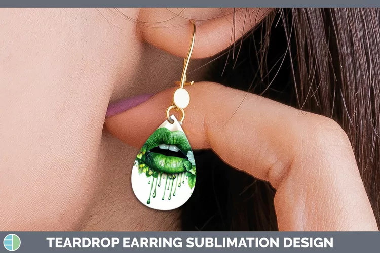 Watercolor Green Lips Teardrop Earrings Sublimation Earrings