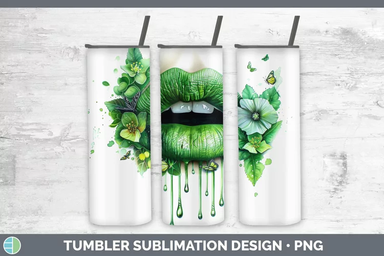 Watercolor Green Lips Tumbler Sublimation 20 oz Skinny Tumbl