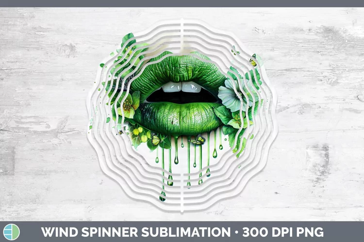 Watercolor Green Lips Wind Spinner Sublimation Spinner Desig