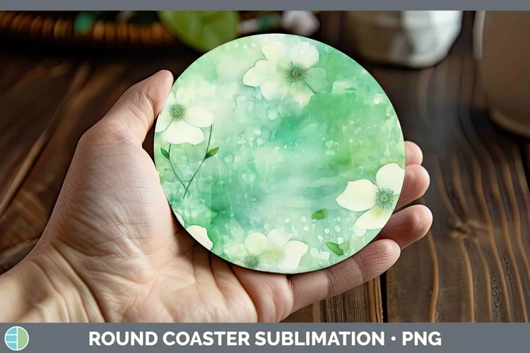 Watercolor Green Round Coaster Sublimation Coaster Designs