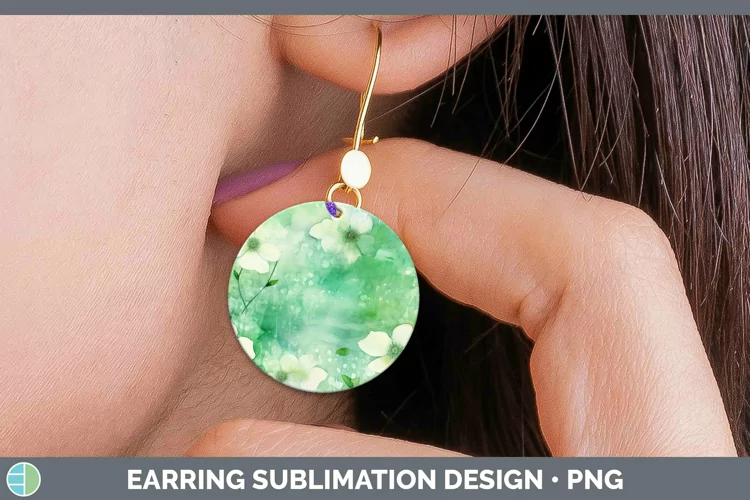 Watercolor Green Round Earrings Sublimation Earrings Designs