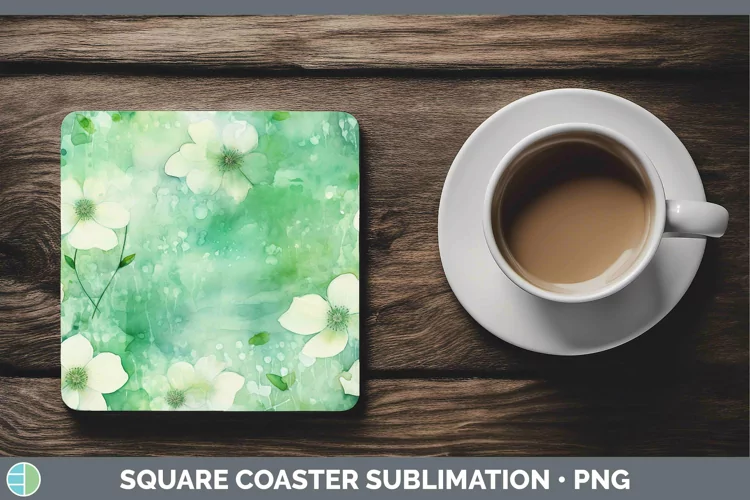 Watercolor Green Square Coaster Sublimation Coaster Designs