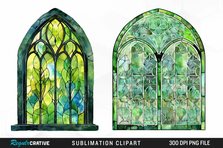 Stained Glass Green Window Illustration Clipart