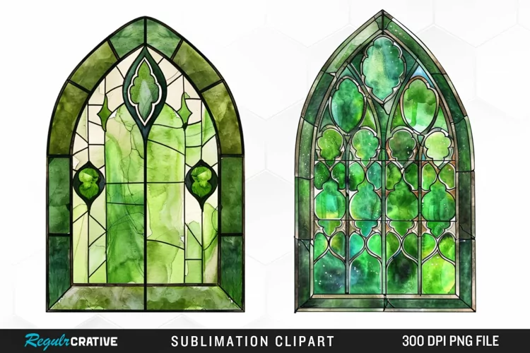 Stained Glass Green Window Illustration Clipart