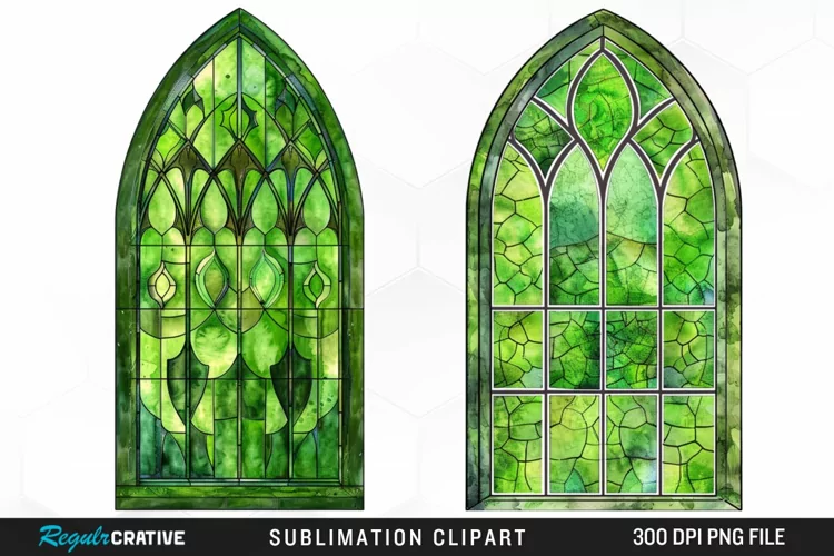 Stained Glass Green Window Illustration Clipart