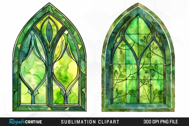 Stained Glass Green Window Illustration Clipart