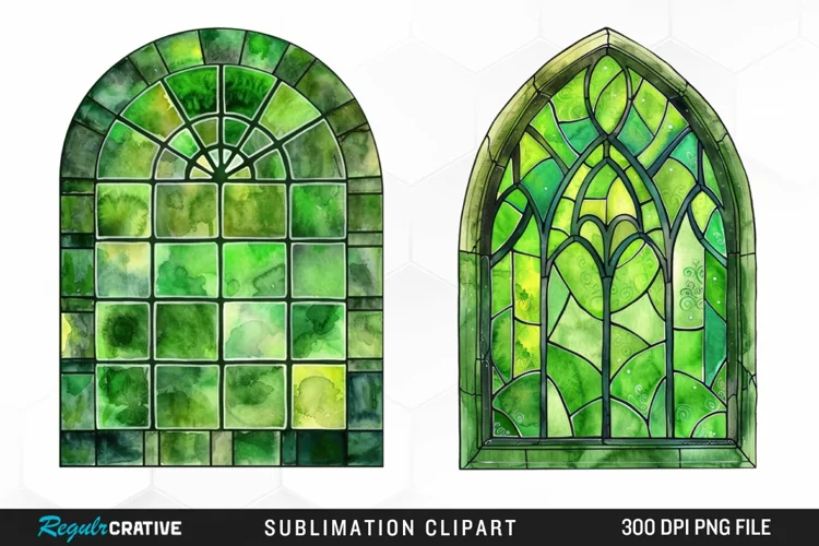 Stained Glass Green Window Illustration Clipart