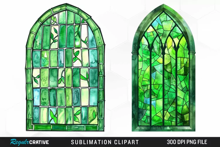 Stained Glass Green Window Exquisite Clipart