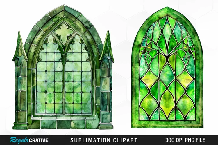 Stained Glass Green Window Exquisite Clipart