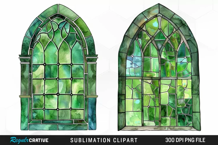 Stained Glass Green Window Illustration Clipart