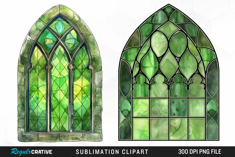 Stained Glass Green Window Exquisite Clipart